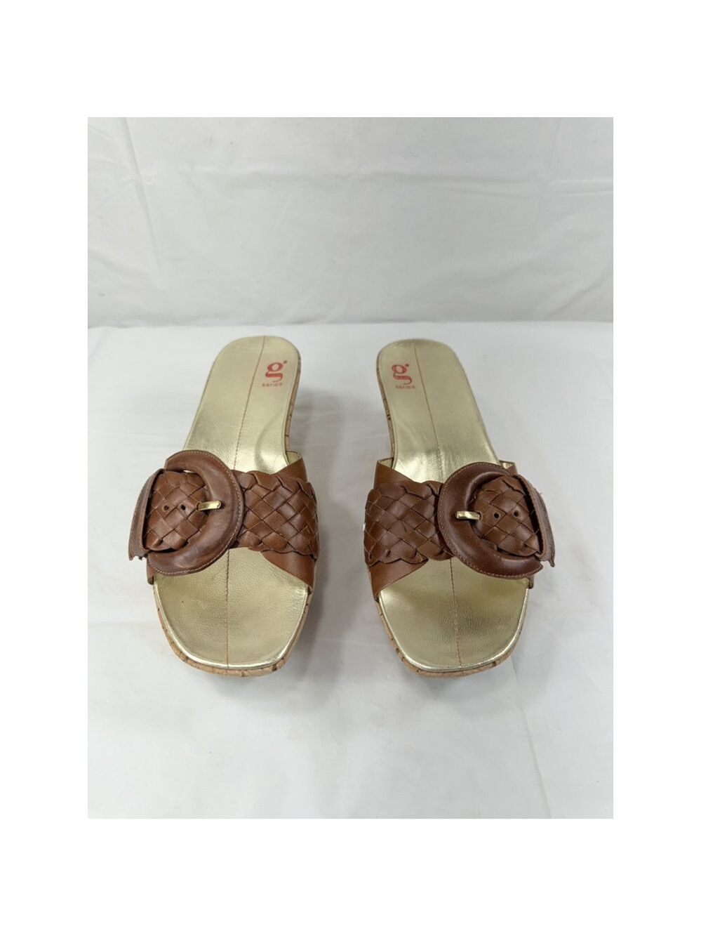 NIKE LAB G SERIES Brown Basketweave Leather Sandals 6 CORK